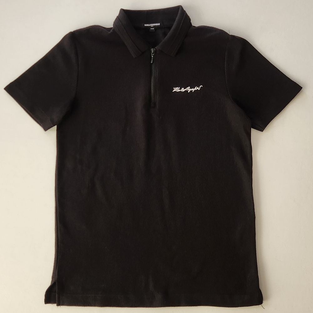 Karl Lagerfeld Black Zip Polo Shirt